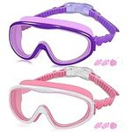 COOLOO 2-PACK Kids Swimming Goggles, Kids Swim Goggles Junior Children Girls Boys Early Teens Age 3-15, with Anti-Fog, Waterproof, Protection Lenses, Crystal Clear Wide Vision