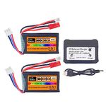 ZYGY 2PCS 7.4V LiPo 2S 50C 800mAh JST and PH2.0 plugs with 2 in 1 charger for SCX24 RC Car Batteries Compatible with 1/10, 1/16, 1/18, 1/24 Scale RC Car, Truck and RC Drone Batteries