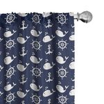 Ambesonne Navy Blue Window Curtains Pack of 2, Maritime Pattern with Whales Helms Anchors Nautical Elements Deep Sea Life, Lightweight Set with Rod Pocket, 4 Panels of - 28" x 63", Dark Blue