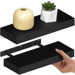 Ballucci Floating Shelves, 2-Pack 16" Wood Wall Shelf Set with Invisible Brackets for Bathroom, Living Room, Bedroom, Kitchen, Nursery, 6" Deep, Black