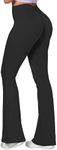 Sunzel Sunzfly Flare Leggings for Women No Front Seam Buttery Soft Yoga Pants with Tummy Control and Wide Leg for Workout, 28in, Black, L