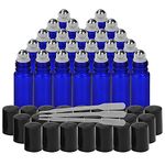 BELLE VOUS Blue Rollerball Perfume Bottles (24 Pack) - 10ml Oil Roller Blue Glass Bottles with Droppers - Roll on Bottles for Essential Oils & Aromatherapy