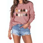 MEKOTSK Chickens Sweatshirt Women Cute Graphic Shirts Long Sleeve Crew Neck Casual Pullover Tops Chicken Lover Shirts, Rose Pink, Large