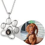 Glooraca Dog Projection Necklace with Personalized Photo Dog Paw Necklace Custom Photo Charm Projection Necklace Dog Paw Pendant Pet Memorial Necklace