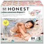 The Honest Company Clean Conscious Diapers | Plant-Based, Sustainable | Wingin' It + Catching Rainbows | Super Club Box, Size 5 (27+ lbs), 84 Count