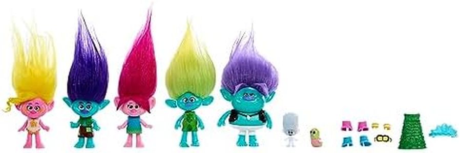 Mattel Trolls 3, Coffret Meilleurs Amis Du Monde Avec 5 Figurines Et 2 Mini-Figurines Mister Dinkles Et Petit Diamant, Jouet Enfant, A Partir De 3 Ans, HPW78
