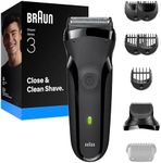 Braun Series 3 Electric Shaver, 3 Flexible Blades, Beard Trimmer Attachment, +5 Combs, Dry Razor for Men, Designed in Germany, 300BT, Grey