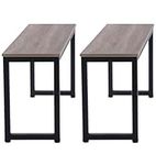 Hallowood Furniture Kempley Pair of Wooden Bench, Modern Bench with Industrial Style Black Metal U Shaped Legs, Kitchen Bench, Dining Bench for Home, Restaurant & Café