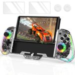 RREAKA Switch Controller for Nintendo Switch/OLED, Wireless Gaming Pro Controller, Handheld Switch Grip RGB Color Lights See through Gamepad Controller Adjustable TURBO, Dual Vibration, Back Button