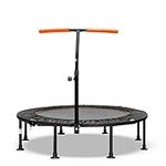 GYMAX 45'' Kids Trampoline, Foldable Fitness Rebounder with Adjustable T-Shaped Handrail and Anti-Slip Foot Pad, Mini Exercise Trampoline for Toddlers & Adult (Orange)