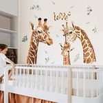 decalmile Jungle Animals Giraffe Wall Decals Safari Animal Giraffe and Leaves Wall Stickers Baby Nursery Kids Room Living Room Wall Decor