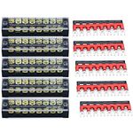 URBEST Terminal Block Barrier Strip 5Pack Dual Row 600V 25A 8 Position Screw Block and 10Pack 8 Postion Pre-Insulated Fork Terminal Strip Black/Red 400V 25A