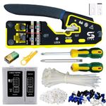 RJ45 Crimp Tool Kit with Cable Tester, Ethernet Crimper for Cat5, Cat5e, Cat6 Connectors, Network Cable Crimp Cutter Stripper, LAN Installation Repair Tool Kit for Home Office Professional Use