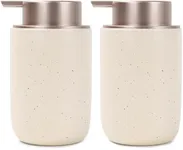 BosilunLife Foaming Soap Dispenser Set - Apricot Ceramic Foam Hand Soap Dispenser 12oz with Rust Proof Pump, Easy Pressing & Refillable,4Pcs Clear Stickers for Kitchen, Bathroom - 2 Pack