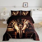 Pharaoh Comforter Set 3D Ancient Egypt Pharaoh Quilted Duvet for Adult Women Boys Exotic Tribal Style Down Comforter,Egyptian Pyramids Black Brown Hippie Vintage Quilt Soft Breathable Bedspread,Queen