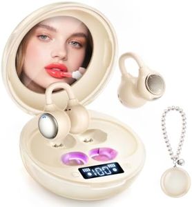CHENRUIDA Open Ear Clip On Earbuds Wireless Headphones Bluetooth 6.0 with Mirror,48H Playtime,IPX6 Waterproof,Touch Control All-Day&Comfort Ideal for Women,Sports,Workouts and Daily Use (Beige)