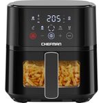 Chefman Air Fryer – 3.75L Compact Airfryer for Quick, Easy Meals, Features Hi-Fry Technology for Extra Crisp, Easy-View Window, Touch Controls with 4 Presets, Nonstick & Dishwasher Safe Basket - Black