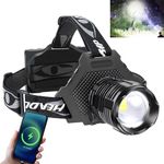 PARAROSE Rechargeable LED Headtorch 100000 Lumen, Super Bright headlamp Torch with 5 Lighting Modes, IPX6 Waterproof, Zoomable Headlamp for Camping, Hiking, Fishing, Biking, Running