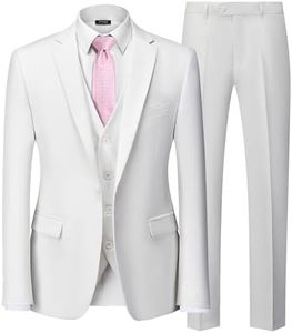 YND Men's Slim Fit 3 Piece Suit Set with Stretch Fabric, One Button Blazer Vest Pants, Solid Party Wedding Dress, Jacket Waistcoat and Trousers with Tie Pure White