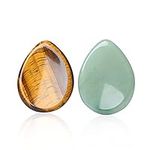 QIQIXIN 2 Piece Thumb Worry Stone Pocket Palm Stone Healing Crystals for Anxiety Relief Items Teardrop Shaped Smooth Stones (Green Aventurine and Tiger's Eye)