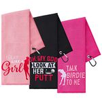 3 Pack Funny Golf Towel Embroidered Golf Towels for Golf Bags with Clip Golf Gifts for Men Women Birthday Gifts for Golf Fan, Retirement Gift (Black, Hot Pink, Pink, Elegant Style)