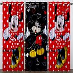 Kuber Industries Disney Minnie Mickey Print 3 Pieces Polyester Special Blackout Long Crush Eyelet Door Curtain 7 Feet (Red & Black)-KUBERMART75,Standard,KUBERMART075