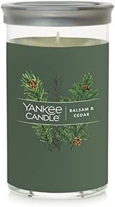 Yankee Candle Balsam & Cedar Signature Medium Pillar Candle - 14.25oz., Green - Christmas | Holiday Candle, Soy Wax Blend, Metal Lid Coaster - Home & Kitchen Décor