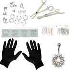 Beaute Piercing Kit 41Pcs Professional Nose Piercing Set Stainless Steel 14G 16G Nose Ring Studs Nose Belly Brow for Body Piercing Kit Jewelry Set (Sliver Color)