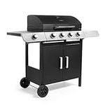 VonHaus Gas BBQ, 4+1 Burner Gas Barbecue with Warming Rack, Side Burner, Temperature Gauge, Cabinet Storage Shelf & Wheels, Portable, Steel & Chrome, Grill Meat, Fish, Veg in Your Garden Outdoor Space