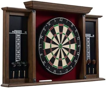 Barrington Billiards Sherwood Wood Dartboard Display Cabinet With 18” Bristle Dartboard and Steel Tip Dart Set