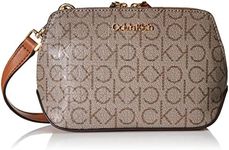 Calvin Klein Lucy Triple Compartment Crossbody, Almond/Taupe/Caramel Embossed, One Size