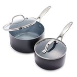 GreenPan Valencia Pro Hard Anodised Healthy Ceramic Non-Stick 16 cm and 20 cm Saucepan Set, 2 Piece Set, PFAS-Free, Induction, Oven Safe, Grey