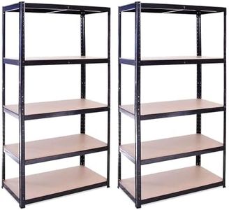 Garage Shelving Units - 59" H x 30" L x 12" W - Heavy Duty Racking - Shelves for Storage -2 Bay - Black - 5 Tier - 2000LB Capacity (400LB Per Shelf) - Workshop, Shed, Office - 5 Year Warranty