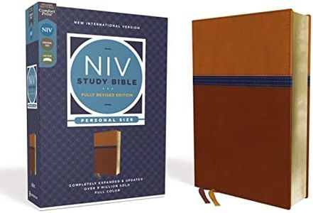 NIV Study Bible, Fully Revised Edition (Study Deeply. Believe Wholeheartedly.), Personal Size, Leathersoft, Brown/Blue, Red Letter, Comfort Print