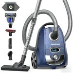 Aspiron Canister Vacuum, 1600W/40KPA Canister Bagged Vacuum, 4QT Dust Bag, H13 HEPA Filter, 5 Tools, Pet-Friendly,Variable Power Control,for Carpets, Hardwood Floors, Stairs, Pet Hair, Household