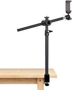 JEBUTU Overhead Camera Mount Desk Stand with 360° Adjustable Holding Arm, Flexible Phone Stand with 360° Ballhead and Phone Mount Holder, Boom Stand for Microphone, Video Light, Webcam, Cell Phone