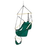 ONCLOUD Upgraded Unique Hammock Hanging Sky Chair, Air Deluxe Swing Seat with Rope Through The Bars Safer Relax with Fuller Pillow and Drink Holder Solid Wood IndoorOutdoor Patio Yard 250LBS Green