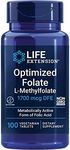 Life Extension Optimized Folate – L-methylfolate – Heart & Brain Support, Healthy Homocysteine Levels – Non-GMO, Gluten-Free, Vegetarian – 1700 mcg DFE, 100 Vegetarian Tablets