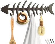 Comfify Decorative Fish Bones Wall Mount Towel Rack Stylish Cast Iron Hanger w/ 4 "Fish Hooks | Includes Screws and Anchors | in Rust Brown