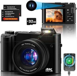 4K Digital Camera, 64MP Dual Cameras for Photography Autofocus Anti-Shake, Video Vlogging Camera for YouTube, Compact Travel Camera with 32GB SD Card, 16X Digital Zoom, Flashlight, 2 Batteries+Charger