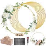 15 Pcs 12Inch Metal Floral Hoop Wreath Centerpiece Table Decorations with 15 Pcs Place Card Holders, Gold Craft Hoop Rings for DIY Wedding Decorations, Wall Hanging Crafts, and Dream Catchers