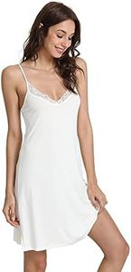 GYS Women's Bamboo Viscose Full Slips for Under Dresses Soft Adjustable Spaghetti Straps Cami Slip Dress, White, X-Large