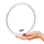 20X Magnifying Mirror with Suction Cups - 6 Inch - Perfect for Makeup Mirror - Tweezing - Blackhead and Blemish Removal - Pluck Eyebrows - Great for Home & Travel - See Details Clearly