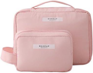 Aucuu 2PCS Impermeable Maquillaje Neceser de Viaje, Doble Esponja Espesa La Bolsa de Cosméticos, Neceser de Viaje con Asa y Compartimento, Bolsa con Espejo (Rosa-L+S)