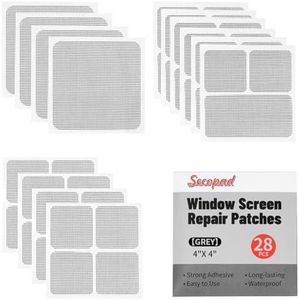 Secopad 28 Sheets Window Screen Patches Repair Kit, Grey/Black 3 Sizes Window Screen Repair Kit for Mesh Screen Door, Strong Adhesive Fiberglass Quick Screen Repair Tape