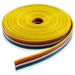 7 Metres 10-Way Ribbon Cable - IDC Flat Dupont Rainbow Wire Multi Coloured 1.27mm Pitch for 2.54mm Pin Header Connector 28AWG | UMTMedia®