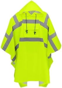 GGS Rain Poncho - High Visibility, Reflective, Wind and Waterproof with Drawstring Hood, Rain Gear for Construction, Camping, Fishing, Hiking, One Size