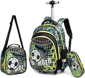HTgroce Cartable a Roulette Garçon Football Sac à Dos avec roulettes Cartable Roulette Bagages Cabine Voyage Sac à Dos Enfant Sac a Roulette Fille Ecole Primaire Maternelle.