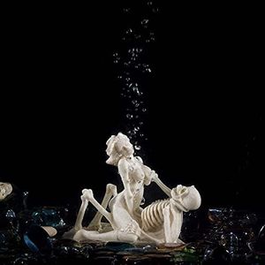 Carefree Fish Aquarium Skeleton King and Queen Decor Tank Halloween Skull Ornament Bubbler Ornament A Crazy Underwater Song and Dance Drama No Paint 5.9Inch