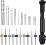 Swpeet 36 Pieces Hand Drill Bits Set Include Pin Vise Hand Drill, 25 Pieces Twist Drills and 10 Pieces Mini Drills Assortment Kit, PCB Woodworking Hand Mini Drill for Resin (0.3-1.2mm Color Bits)